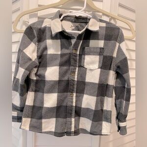 JUMPING BEANS Boy’s “Plaid Fleece Button Up” Size 4T Gray/White Longsleeve EUC